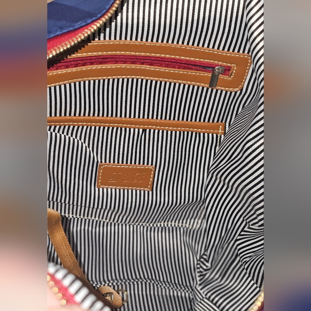 Designer Inspired Navy and Tan Tote Bag~ LIKE NEW - Picture 8 of 9